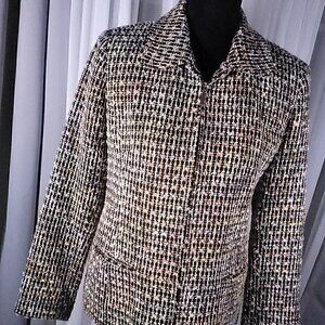 Sag Harbor Petite Tweed Blazer Jacket Zip Front Black Pastel Size 10